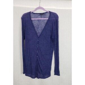 Eileen Fisher Cardigan PL Button Front Deep Purple Semi Sheer Lightweight Casual